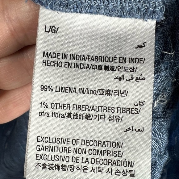 CHARTER CLUB Light Blue Linen Sleeveless Tunic Top with White Piping Trim size L - Picture 8 of 8